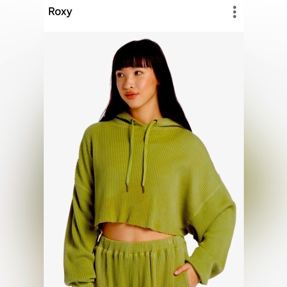 Roxy Women's Waffle Summer Beach Crop Top with Hoody Green Size Small $48